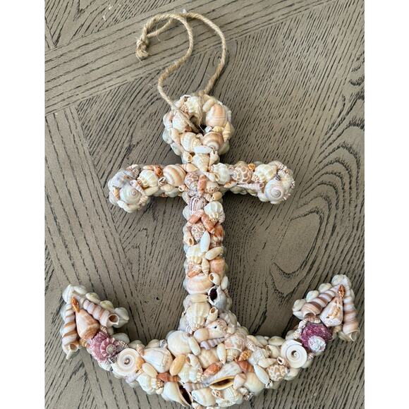 Handcrafted Sea Shell Anchor 13" Beach Seashore Coastal Nautical Hanging Decor - Picture 4 of 5